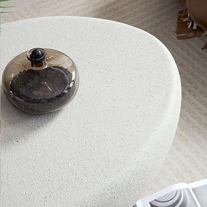 Faux Rock Coffee Table,Drum Coffee Table Fiberglass Tea Table for Living Room, Accent Imitation Stone Central Table No Need Assembly