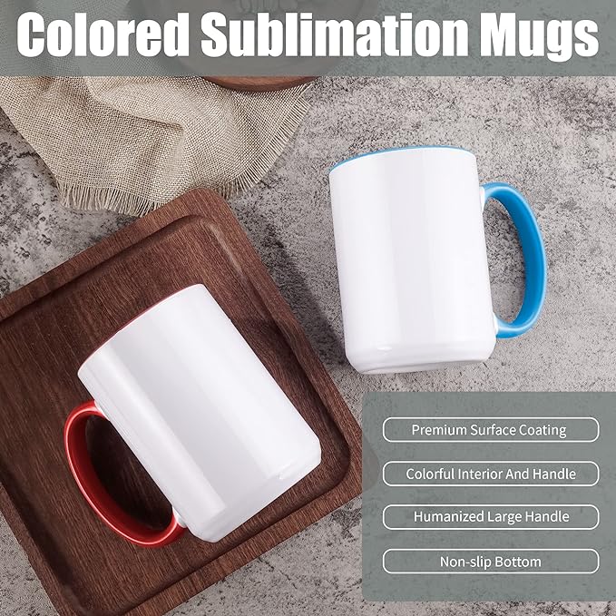 TANGLONG Sublimation Mugs 15 oz Sublimation Cups Bulk Coffee Mugs Tazas Para Sublimar 6 Assorted Colors Set of 12
