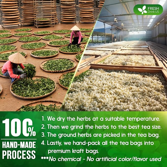 FreshDrinkUS, Premium 40 Jasmine Green Tea Bags, 100% Natural & Pure from Jasmine Green Herbal Tea. Made with Natural Material Tea Bags. No Sugar, No Gluten, Vegan.