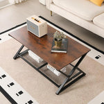 Load image into Gallery viewer, SENIG Coffee Table with Storage Shelf, Industrial Metal Wood Living Room Tables, Rectangle Center Table 39 Inch, Vintage Simple 2 Tier Cocktail Table, Brown
