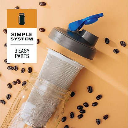 County Line Kitchen Glass Cold Brew Coffee Maker with Lid - Wide Mouth, 2 Quart (64 oz) - Heavy Duty, Leak Proof - Sun & Iced Tea Pitcher, Cold Brew Coffee, Breast Milk Storage, Water - Gray