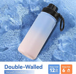 Load image into Gallery viewer, DOMICARE 16 oz Water Bottle for School Stainless Steel Double Wall Vacuum Insulated Water Bottle with Straw lids &amp; Spout Lid, Leakproof BPA Free (Blue/Pink,4)