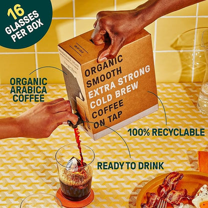 Wandering Bear Straight Black Organic Cold Brew Coffee On Tap, 96 fl oz - Extra Strong, Bold, Smooth, Unsweetened, Shelf-Stable, Ready to Drink, 100% Organic, Iced Cold Brewed Coffee Drinks