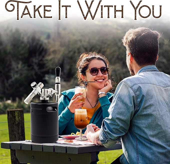 NutriChef Nitro Cold Brew Coffee Maker - 64Oz Stainless Steel Home Brew Coffee Keg w/Adjustable Pressure Regulator, Nitrogen Coffee Growler Machine Dispenser System, Stout Creamer Faucet NCNTROCB20