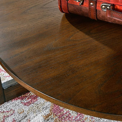 PADMA HOUSE 33.5" Round Wood Coffee Table, 2-Tier Solid Wood Rounded Circle Accent Coffee Table Center Cocktail Table Vintage Furniture for Home Living Room Bedroom,Espresso Brown 3338NC