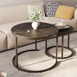 Load image into Gallery viewer, aboxoo Round Nesting Coffee Table Side Set of 2 End Tables for Living Room Bedroom Balcony,Black Faux Marble Wooden Table 23.6IN Accent Large Coffee Table with Steel Frame