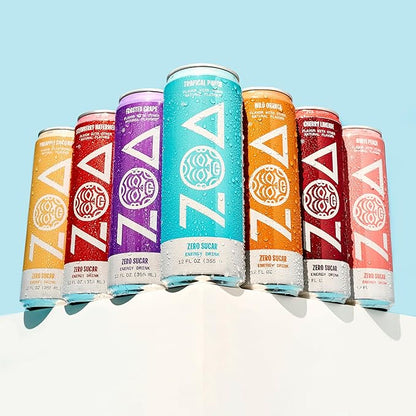 ZOA Zero Sugar Energy Drinks, White Peach - Sugar Free with Electrolytes, Healthy Vitamin C, Amino Acids, Essential B-Vitamins, and Caffeine from Green Tea - 16 Fl Oz (12-Pack)