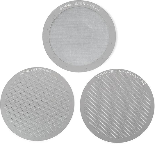 Reusable Filter Set by Slimm Filter - 3 Piece, Stainless Steel Metal - Mesh, Fine, Ultra-Fine Metal Filter For AeroPress Coffee and Espresso Maker - Brew Barista-Grade Coffee At Home