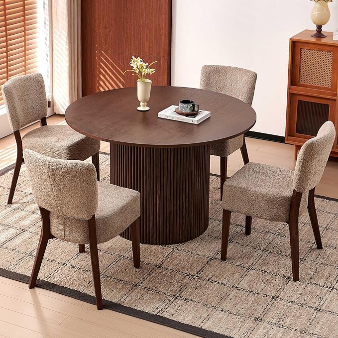 Howtek Modern Dining Chairs Set of 4 with 6.3" Thick Seat Cushions, Space-Saving Stackable Upholstered Kitchen Chairs, Ergonomic Backrest & Metal Legs, Brown