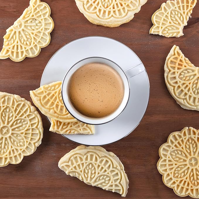 Mini Electric Pizzelle Maker- Makes 1 Personal Tiny Sized 4" Traditional Italian Waffle in Minutes- Nonstick Iron Press w Recipe Guide - Unique Dessert Cookie Treat or Housewarming Baking Gift for Her