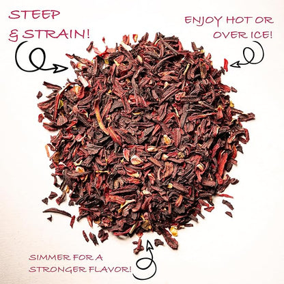 Worldwide Botanicals Organic Hibiscus Tea – 1 lb, Loose Leaf, Cut and Sifted – 100% Egyptian Hibiscus sabdariffa AKA Karkade, Roselle, Sorrel, Zobo, Flor de Jamaica, 1 Pound Bag