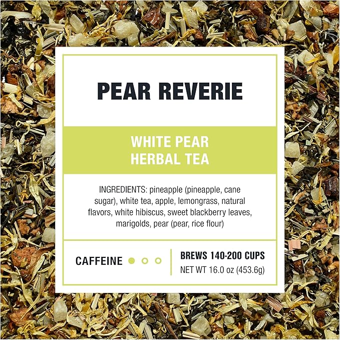 Tiesta Tea - Pear Reverie Tea, Loose Leaf, White Pear Herbal Tea, Premium Low Caffeine Tea Blend, Make Hot or Iced & Up to 200 Cups, 16 oz Resealable Bulk Pouch