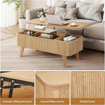 Load image into Gallery viewer, 3 in 1 Lift Top Coffee Table, Fluted Convertible Coffee Tables Converts to Dining Tables, Modern Oval Wooden Center Table with Storage for Living Room Office Small Space, Partial Assembly (Natural)