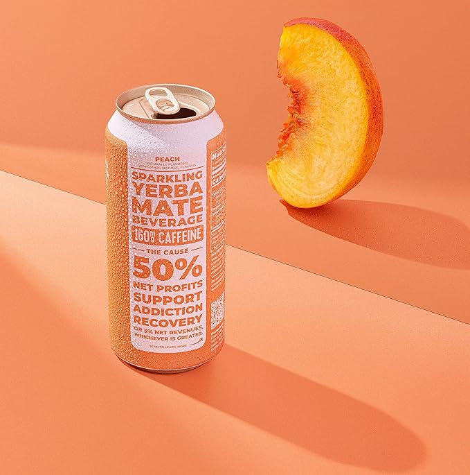 CLEAN Cause Low Calorie Peach USDA Organic Sparkling Yerba Mate Tea (16oz cans, 12-Pack Case) Low Sugar, 160mg Caffeine, Healthy Alternative to Soda & Energy Drinks.