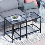 Load image into Gallery viewer, Nesting Coffee Table,Small Glass Coffee Table Set of 2,Black Modern Square Sofa Side Tea Table for Living Room,Bedroom and Small Spaces,2 Tier Tempered Glass with Sturdy Metal Frame, Easy Assembly