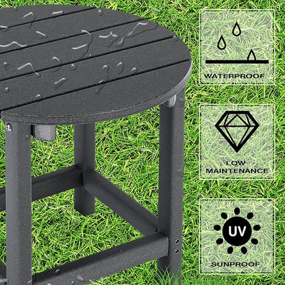 LZRS Round Adirondack Patio Side Table End Table, Outdoor Side Tables for Patio, Backyard,Pool, Indoor Companion, Easy Maintenance & Weather Resistant(Grey)