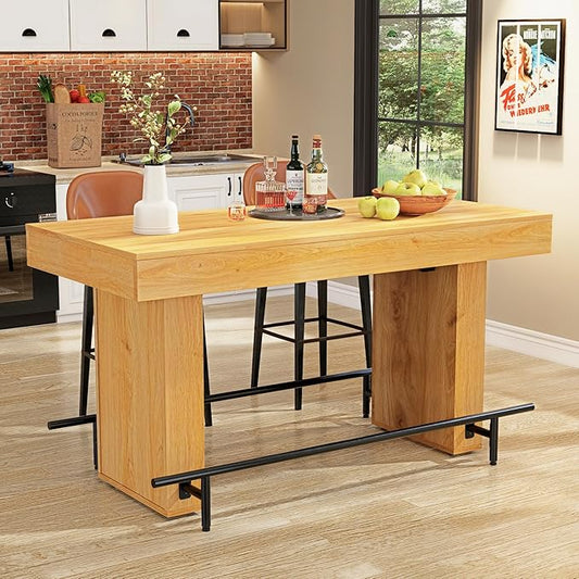 63 Inch Wide Bar Table with Sturdy Footrest – Counter Height Dining Table for 4-6 People – Industrial Kitchen Pub Table, Perfect for Small Space, Living Room, Cafe & Home Bar