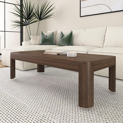 Plank+Beam Modern Rounded Coffee Table, 54 Inch, Solid Wood Contemporary Center Table for Living Room, Rectangle Tea Table, Walnut