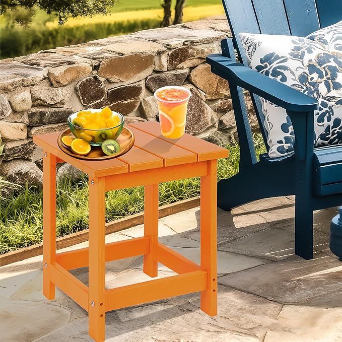 LZRS Adirondack Square Outdoor Side Table for Patio, Pool Composite Patio Table,HDPE End Tables for Backyard,Pool, Indoor Companion, Easy Maintenance & Weather Resistant(Orange)