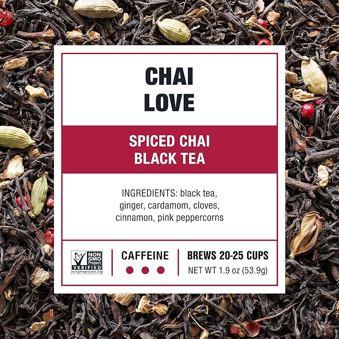 Tiesta Tea - Chai Love, Loose Leaf, Spiced Chai Black Tea, Premium Blend, High Caffeinated Black, Make Hot or Iced Brews Up to 25 Cups, 1.9 Ounce Resealable Pouch