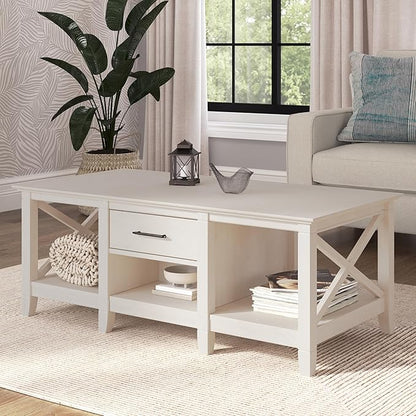 Bush Furniture Key West Coffee Table with Storage in Linen White Oak