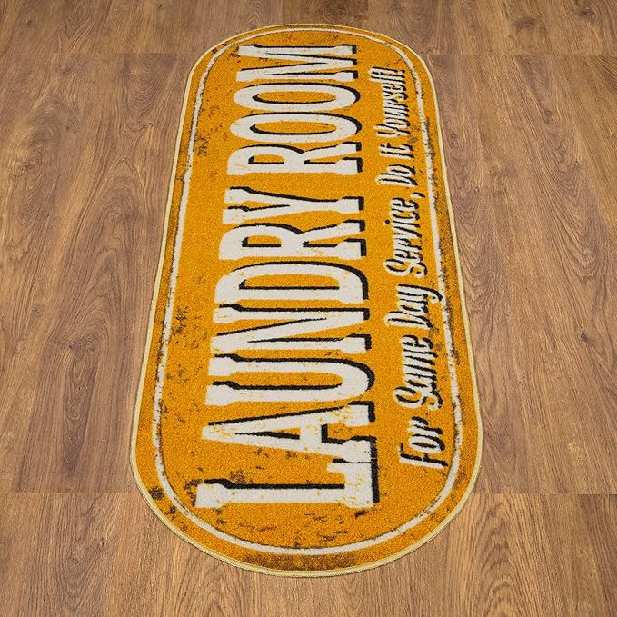 Ottomanson 20" x 59" Oval Laundry Room Rug - Non-Slip Mat for Laundry & Mudroom - Durable, Stain-Resistant, and Easy to Clean Perfect for High-Traffic Areas - Runner Rug for Entryway Bathroom, Yellow