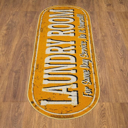 Ottomanson 20" x 59" Oval Laundry Room Rug - Non-Slip Mat for Laundry & Mudroom - Durable, Stain-Resistant, and Easy to Clean Perfect for High-Traffic Areas - Runner Rug for Entryway Bathroom, Yellow