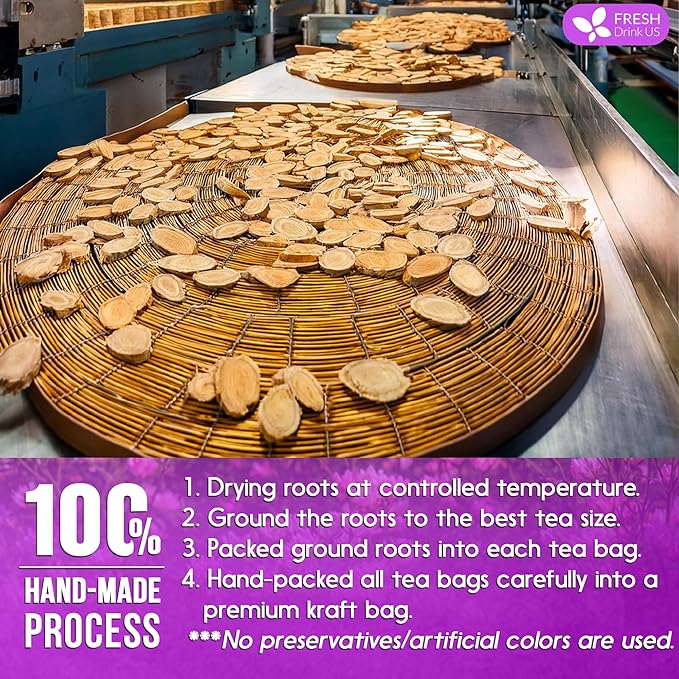 FreshDrinkUS, Premium 75 Astragalus Root Tea Bags, 100% Natural & Pure from Astragalus Root Herbal Tea. Made with Natural Material Tea Bags. No Sugar, No Caffeine, No Gluten, Vegan.