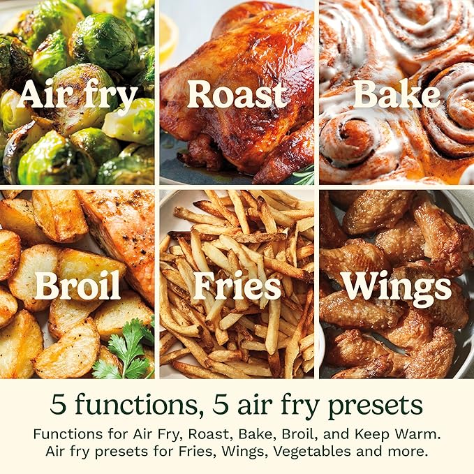 Cuisinart Air Fryer, 6-Quart Basket Large Fryer with 5 Cooking Functions to Roast, Bake, Broil, Air Fry and Keep Warm, 5 Airfryer Presets, Dishwasher-Safe Parts, AIR-200, Stainless Steel & Black