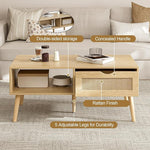 Load image into Gallery viewer, Coffee Table with Storage, Boho Dining Table with Rattan Drawer and Solid Wood Legs, Small Coffee Tables for Living Room, Oak