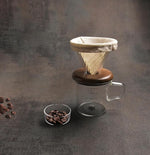 Load image into Gallery viewer, ATHIA Glass Pour Over Coffee Dripper Set, Glass Cone Dripper, Reusable Cloth Filter, Leather Cup Sleeve, Minimal Single Cup SET, for outdoor, office or at home (Walnut Wood)