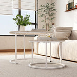 Load image into Gallery viewer, Round Coffee Table Set of 2 End Tables for Living Room,Modern White Coffee Table Nesting Tables,Living Room Tables Wood Furniture Metal Frame,Sturdy Stacking Side Tables,Easy Assembly,Oak
