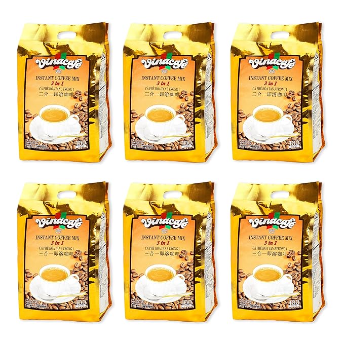 Vinacafe Premium 600 Sticks 3 in 1 Instant Coffee Mix, 100 Coffee Sticks Single Serves in 6 Packs