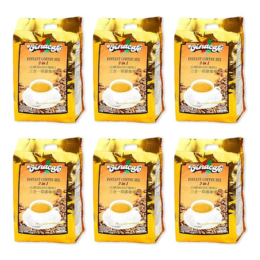 Vinacafe Premium 600 Sticks 3 in 1 Instant Coffee Mix, 100 Coffee Sticks Single Serves in 6 Packs