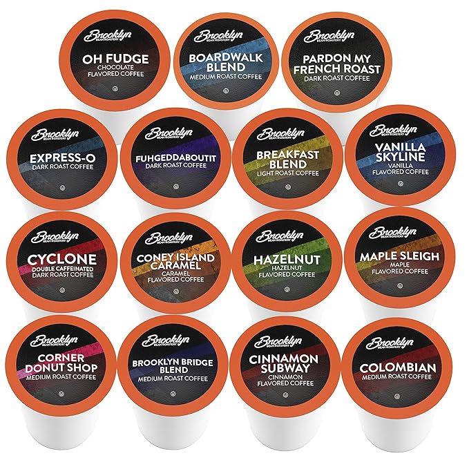 Brooklyn Beans Coffee Pods, Assorted Gourmet Variety Pack - Compatible with Keurig 2.0 K Cup Brewers, 40 Count, A Mix of Gourmet Flavors
