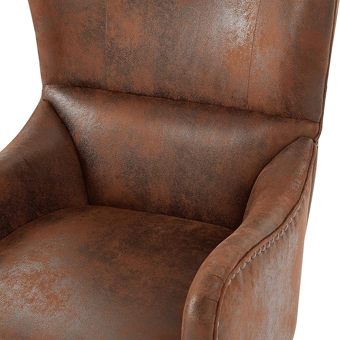 Hi-Back Brown Vintage Distressed Accent Chair with Ottoman, Tufted Design & Nailhead Trim, Polyester Fabric, Foam-Pocket Spring Seat, Living Room, Study, Bedroom Chair and Ottoman Set