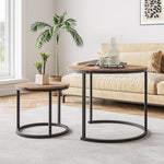 Load image into Gallery viewer, Small Coffee Table Living Room, Black Round Coffee Table Nesting Table Set of 2,Metal Frame with Wood Sofa Table,Sturdy and Easy Assembly,Stacking Side Table for Bedroom,Office,Balcony