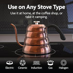 Load image into Gallery viewer, Vianté Gooseneck Stovetop Pour Over Coffee Kettle with Thermometer for Drip Coffee and Tea. Premium Copper Stainless Steel. 40 fl oz. All Coocktops.