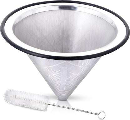 Compatible with Hario V60, Chemex Pour Over Coffee Filter - Wide Metal Base Reusable Stainless Steel Coffee Dripper - Paperless Coffee Filter for Sustainable Brewing