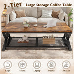 Load image into Gallery viewer, EnHomee Coffee Table with Storage, Modern Coffee Tables for Living Room with Mesh Shelf, 2 Tier Rectangular Center Table for Living Room, Bedroom, 47.2 Inch, Rustic Brown
