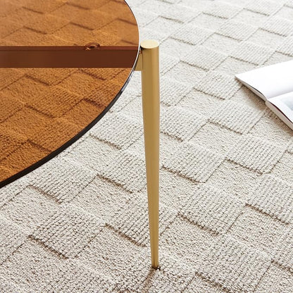 Shrine Round Tempered Glass Table, Gold Glass Coffee Table for Living Room, Circle Glass Top with Gold Metal Frame