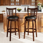 Load image into Gallery viewer, PHI VILLA 30 inch Bar Height Stools Set of 2,Swivel Wooden Barstools Tall Upholstered Faux Leather Barstool with Back,Vintage Bar Height Chairs,Kitchen Stools