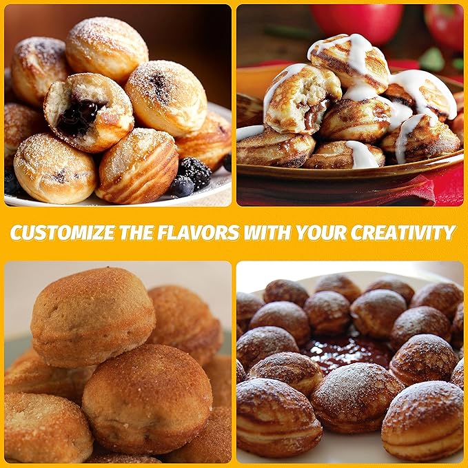 Mini Stuffed Pancakes Maker, Electric Ebleskiver Poffertjes Maker Pan, Danish Pancakes Maker, Cake Pop Maker, Bake 7x 2'' Ebelskivers without any Flipping operation