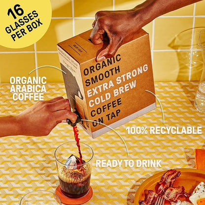 Wandering Bear Organic Caramel Cold Brew Coffee On Tap, 96 fl oz - Extra Strong, Bold, Smooth, Unsweetened, Shelf-Stable, Ready to Drink, Gluten Free, & Vegan, Iced Cold Brewed Coffee Drinks