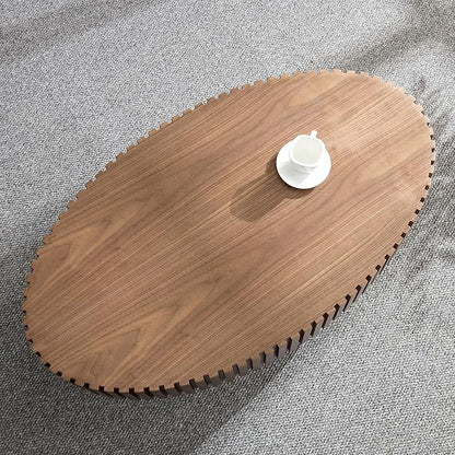43.7 Inch Oval Drum Coffee Table, Modern Handcraft Fluted Drum Coffee Table, Wooden Round Coffee Table Center Table with Sturdy Pedestal for Living Room Apartment (Walnut)
