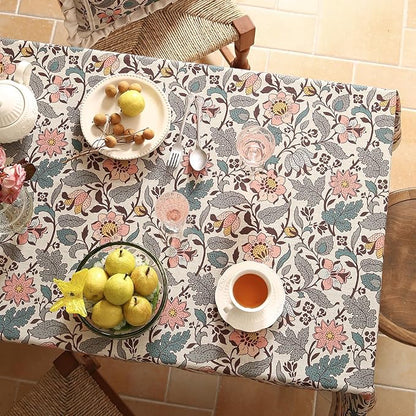 Designer Boho Floral Long Rectangle Tablecloth,Linen Lotus Flower Pattern Colorful Indoor Table Cloth,Durable Decor Tablecloths for Dining Thanksgiving Kitchen Christmas,63"*94"-Hazel A