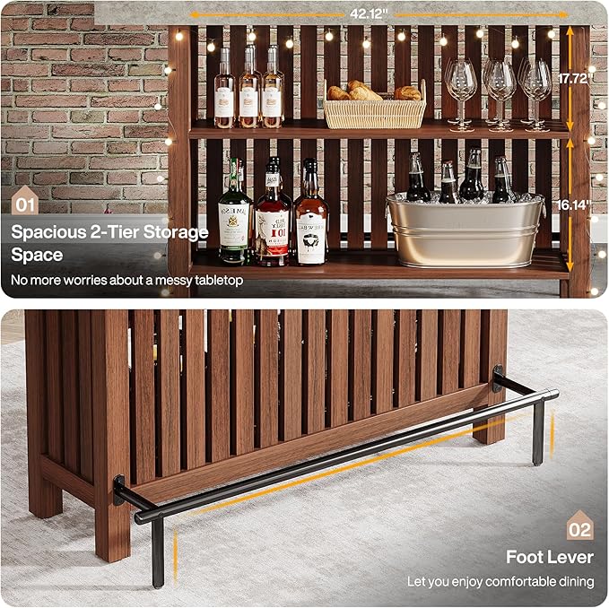 Tribesigns 63-Inch Large Home Bar Unit, 2-Tier Kitchen Island Mini Bar Height Pub Table with Footrest, Modern Coffee Bar Cabinet for Dining Room, Bistro, Living Room
