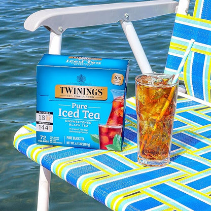 Twinings Black Iced Tea, 72 Oversized Tea Bags, Makes 18 Pitchers or 144 Servings, Unsweetened, Caffeinated, 72 Count (Pack of 1)