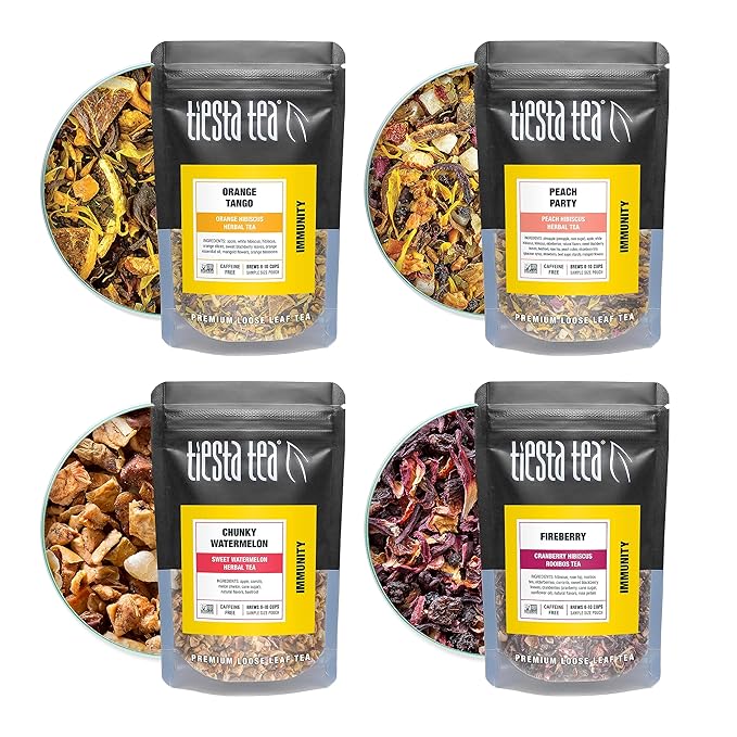 Tiesta Tea - Fruity Tea Sampler Dry Flight Set, Loose Leaf, No Caffeine, Makes Hot and Iced, Assorted Fruit Brews with Mango, Peach, Orange Drinks & More, 8 Resealable Sample Pouches