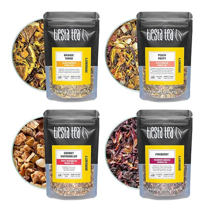 Tiesta Tea - Fruity Tea Sampler Dry Flight Set, Loose Leaf, No Caffeine, Makes Hot and Iced, Assorted Fruit Brews with Mango, Peach, Orange Drinks & More, 8 Resealable Sample Pouches